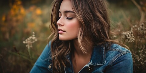 Wall Mural - woman wearing denim jacket