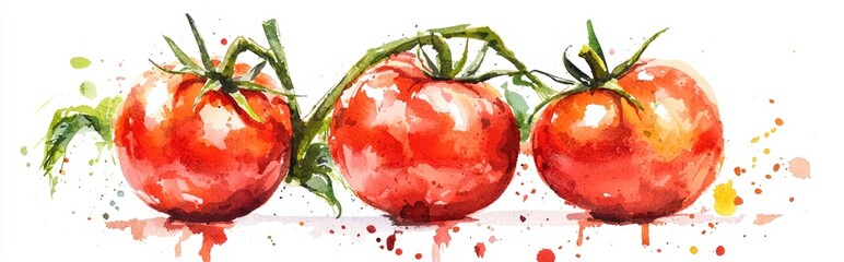 Wall Mural - Tomatoes depicted on a white background in watercolor style