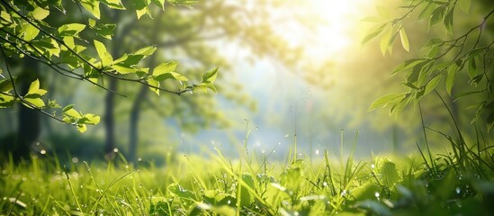 Wall Mural - Spring Landscape Young Green Foliage And Grass