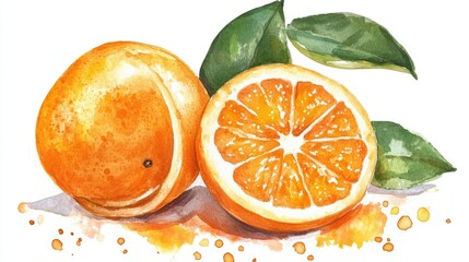 Sweet fresh oranges Hand painted watercolor illustration on a white background