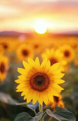 Poster - Sunflowers blooming in a vibrant field during sunset