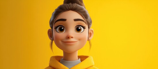 Poster - Cartoon 3D Character of a Young Woman with a Welcoming Smile