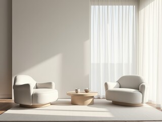 Serene Minimalist Interior with Soft Natural Light in 4:3 Aspect Ratio