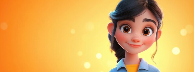 Poster - Charming 3D cartoon girl in front of a bright background