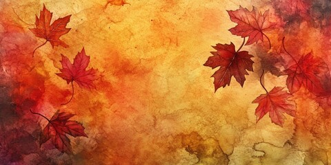 Watercolor depiction of autumn leaves on a textured background