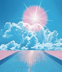 Poster - Bright Sky Above Wooden Floor With Clouds