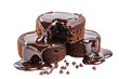 © Mehak - molten chocolate lava cakes with dripping chocolate sauce and crumbs isolated png transparent background