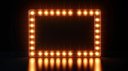 a glowing rectangular frame with bright orange bulbs in a retro marquee style.