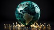 © sorin - Global cybersecurity symbol  digital padlock on circuit board with globe, dark background