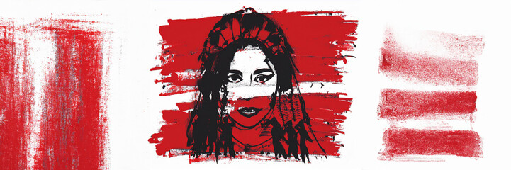 portrait red black woman painting art ink