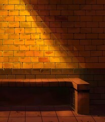 Poster - Brick Wall Background With Spotlight And Bench