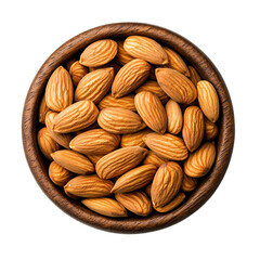 Canvas Print - Rustic wooden bowl filled with almonds top view isolated on transparent background 