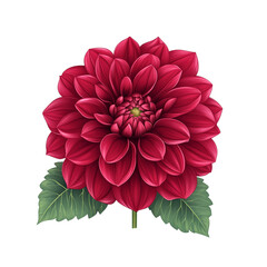 Wall Mural - Vibrant vector style dahlia with rich burgundy petals and lush green leaves isolated on transparent background 