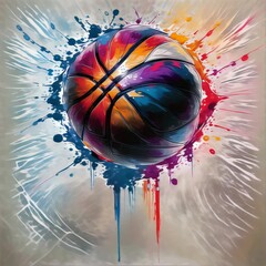 Wall Mural - Painting of a basketball on a white background