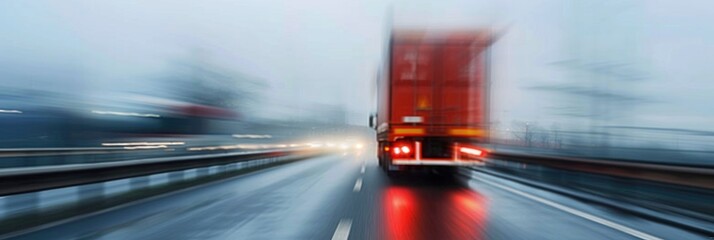 Canvas Print - Motion blur of a truck driving along a road