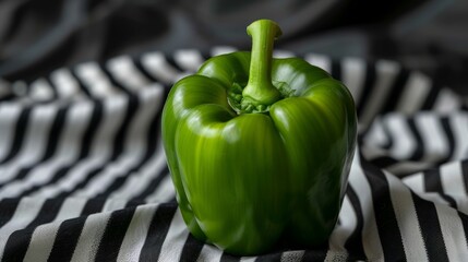 Wall Mural - green bell pepper on black and white stripe textile