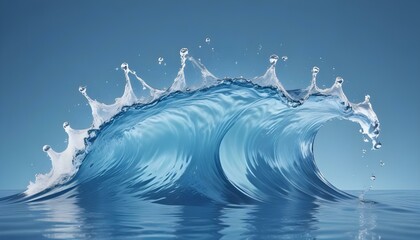 Water splash isolated on blue. Wrapped swirling water wave