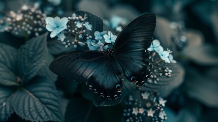 Wall Mural - blue and black butterfly in close up photography