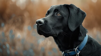 Wall Mural - black dog wearing blue denim collar