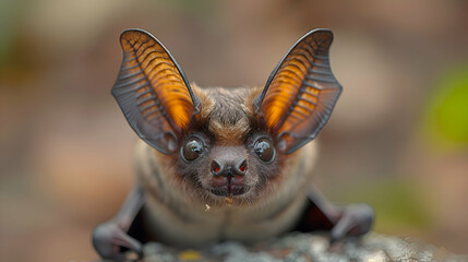 Amazon Brazilian Bat face, showcasing its nose and eyes with a blurred background