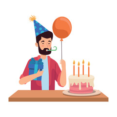 Poster - bearded man blowing birthday candle