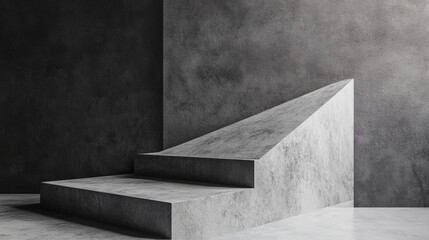 Wall Mural - A grey stone staircase with a grey wall in the background