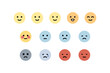 © Charlottstudio - Happy, sad, angry, tired emoji face emoticon set. Round emoji with different mood. Feeling, emotion, facial expression concept. Flat cartoon character vector design isolated illustration.
