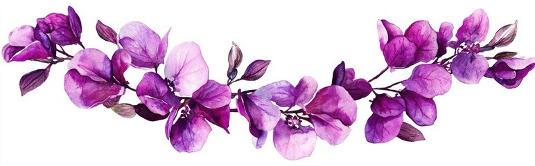 Wall Mural - Round watercolor floral wreath featuring purple bougainvillea blossoms