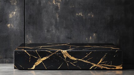 Wall Mural - A black and gold table with a burnt wood finish