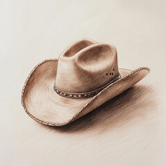 light brown pencil drawing of a cowboy hat, solid light empty background