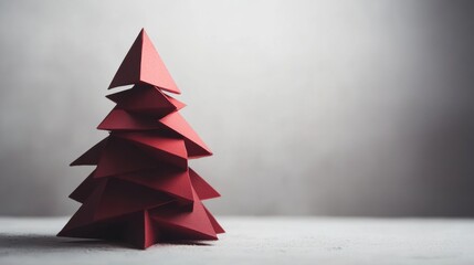 Wall Mural - A red paper tree is standing on a white background