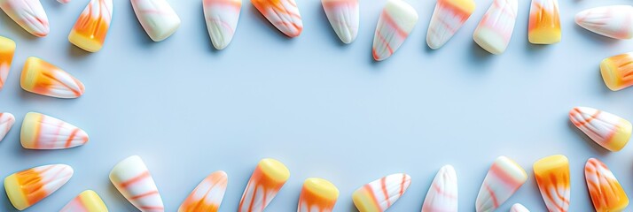 Poster - Pastel-Colored Striped Candy Corn with Empty White Background