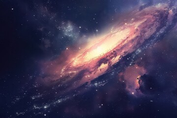 Wall Mural - Colorful spiral galaxy with glowing center and stardust in deep space