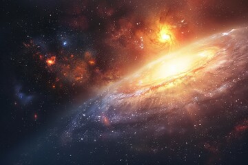 Wall Mural - Spectacular view of a spiral galaxy with bright glowing center and intricate dust lanes