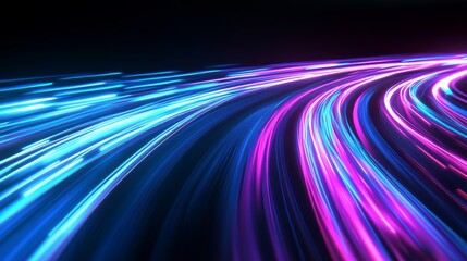 Canvas Print - In this 3D rendering, I have used neon light trails with motion speed on a dark background, with an abstract blue and purple light that moves fast and curves very fast.