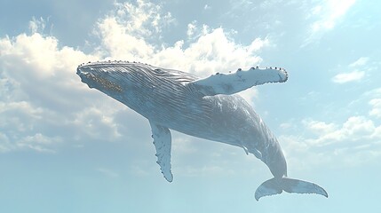 Wall Mural - Humpback Whale Breaching in Blue Sky with Clouds