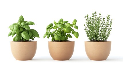 Wall Mural - Fresh Basil and Thyme Plants in Wooden Pots