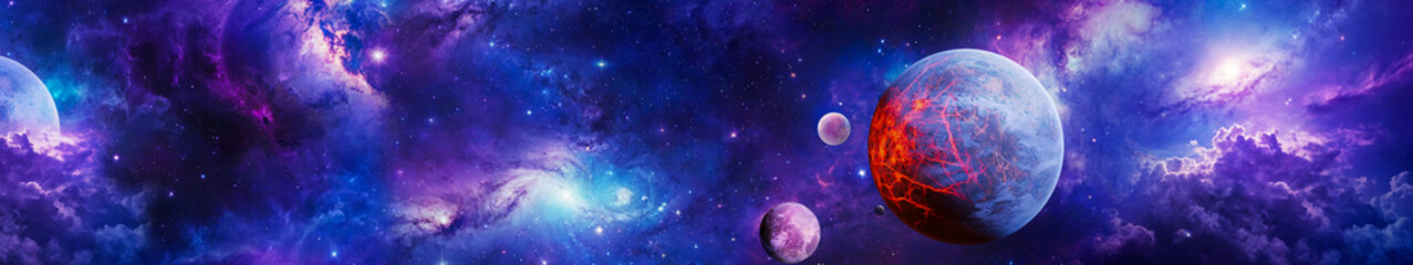 galactic landscape filled with colorful star clusters and dark matter clouds