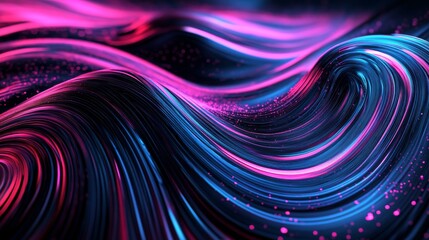 Wall Mural - A colorful neon glowing light background. Track lights illuminated. Flower lights on dark background. Curved moving lines. 3D rendering.