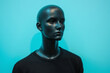 © Zic stock - 'Elegant Black T-Shirt Displayed on Mannequin with Light Blue Backdrop