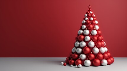 modern christmas tree in stylish room with red wall background for festive celebration