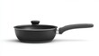 © Avve Diana  - An isolated black pan with a glass lid and handle is shown on a white background. The material of the covered pan is shown.