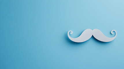 Wall Mural - cut-out paper mustache props on a booth against a blue paper background. top view flat lay, reflecti