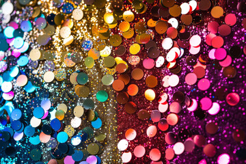 Wall Mural - vibrant colorful background with sparkling sequins in various colors. festive texture