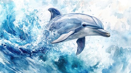 Poster - Watercolor illustration of a blue dolphin