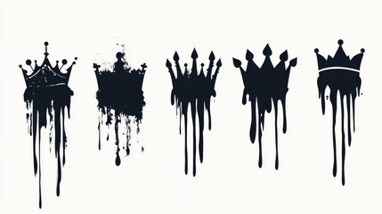 Wall Mural - Modern artwork consisting of a series of spray-painted, black-on-white graffiti crown signs. Symbol for crown drip on white background.