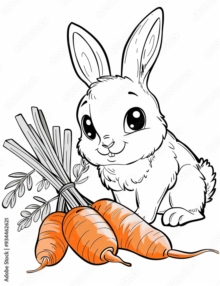 Coloring page for children, a cartoon bunny with a carrot Stock ...