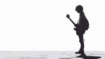 Guitarist silhouette on white background with space for text