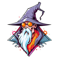 Canvas Print - A cartoonish drawing of a wizard with a purple hat and glasses