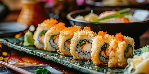 Poster - Crispy Battered Shrimp Tempura Roll with Ginger and Wasabi